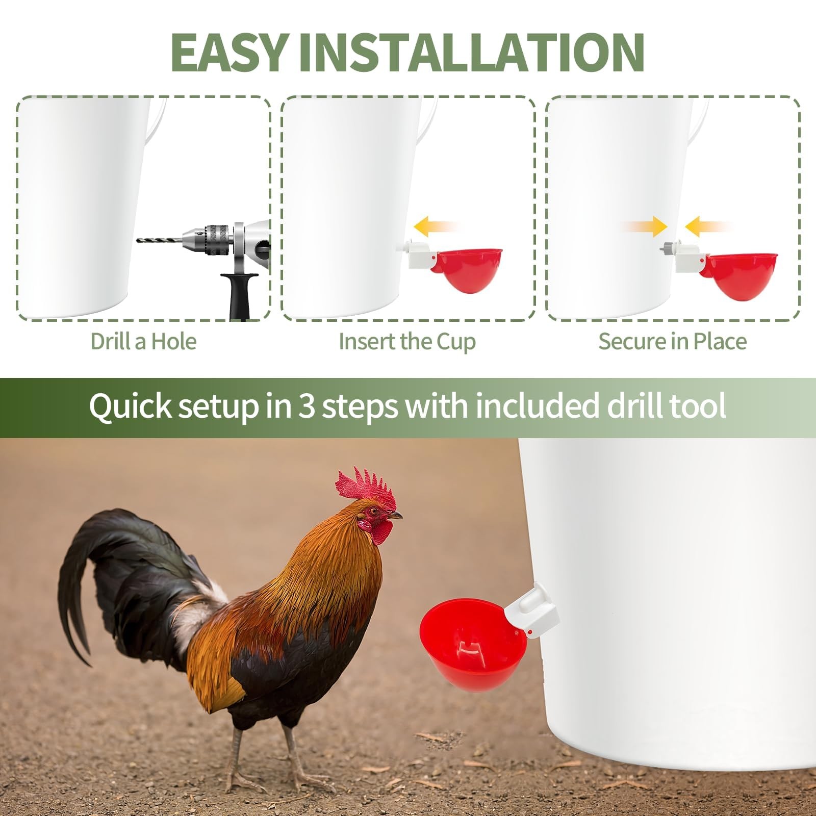 5PCS Chicken Waterer Cups, Red Automatic Poultry Watering Tee