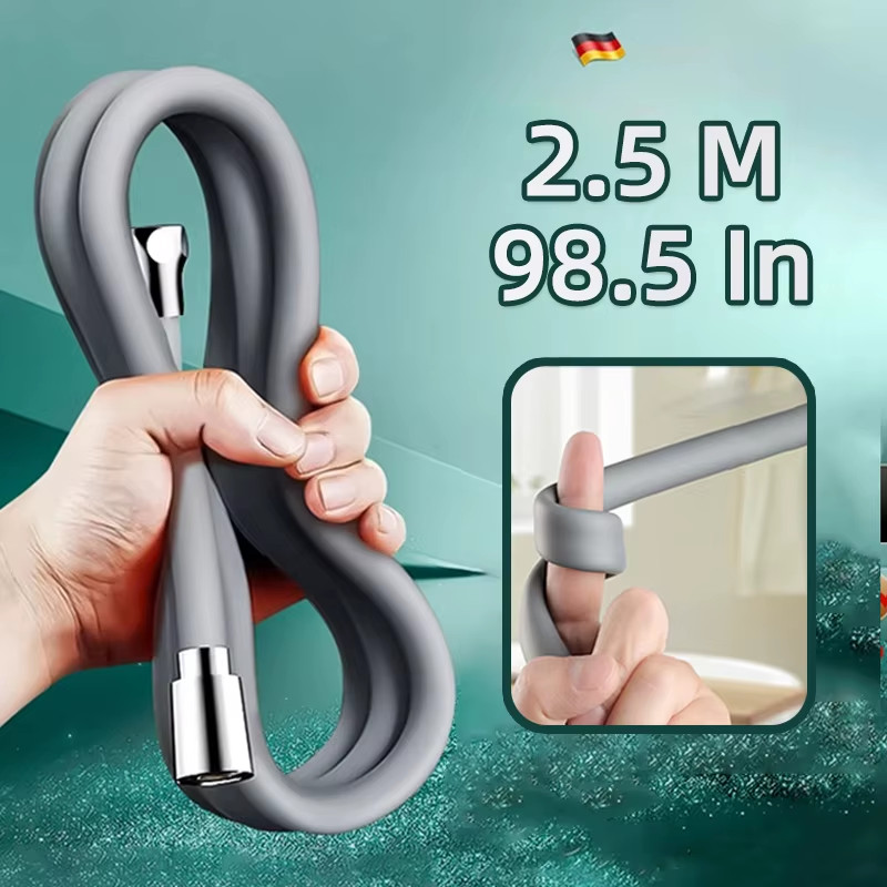 2.5 M Grey Extra Long Silicone Shower Hose Universal Handheld Shower Head Extens