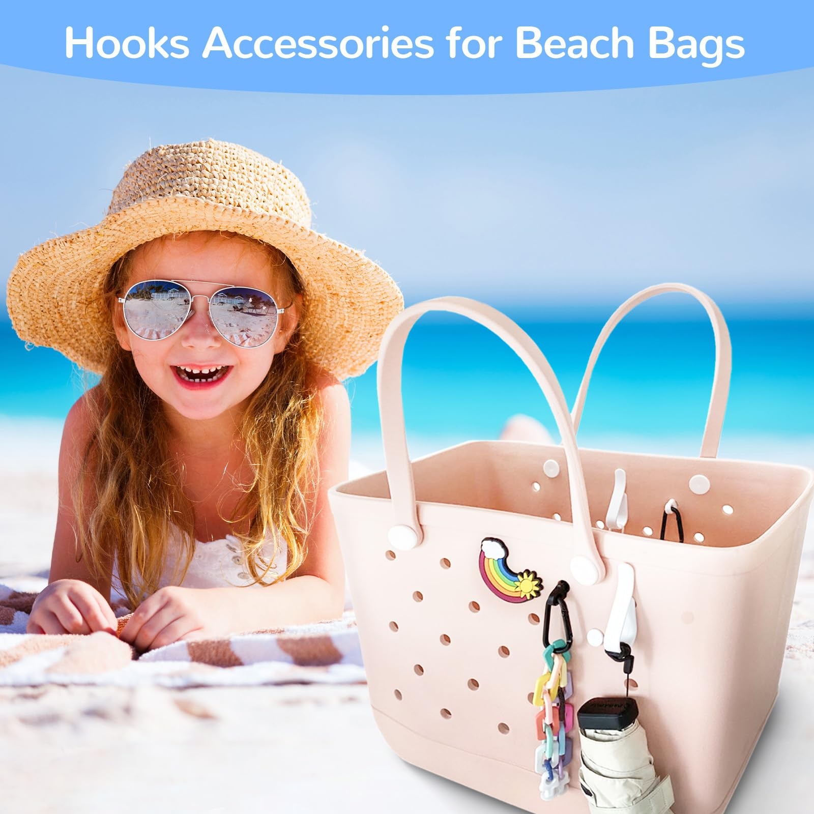 4Pcs Hooks Set Accessories Compatible for Bogg Bag, Insert Small, White