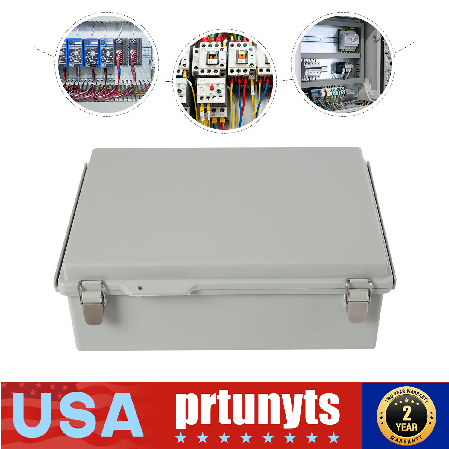 Grey Hinged Cover  Latch Junction Box with Mounting Plate + Cover