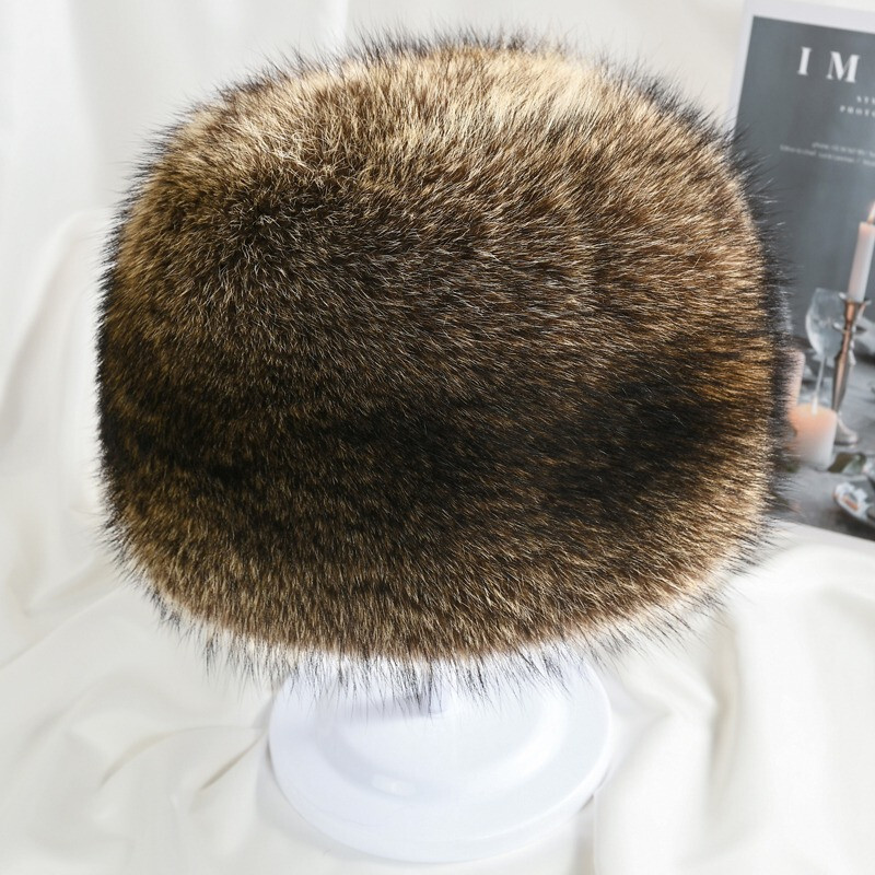 Adult Real Raccoon Fur Hat Trapper Hat Hunter Hat Warm Russian Outdoor Ski Cap