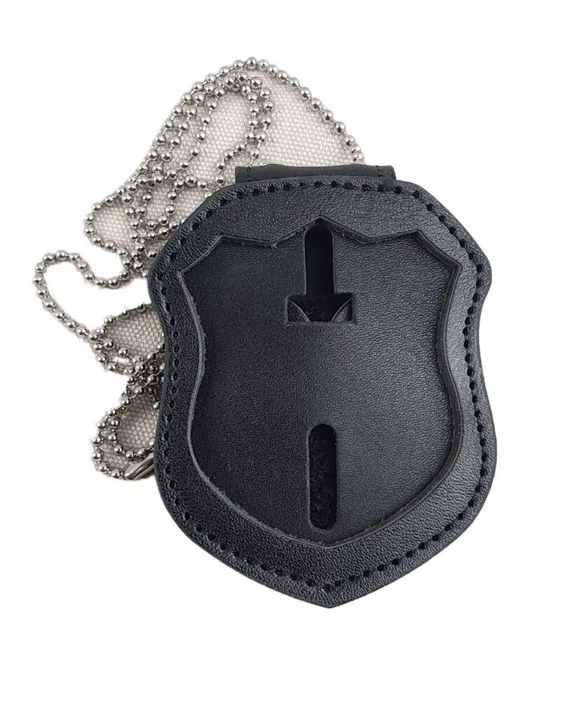 203517 TACTICAL OFFICER BELT CLIP BADGE HOLDER LEATHER CLIP ON BELT & NECK CHAIN