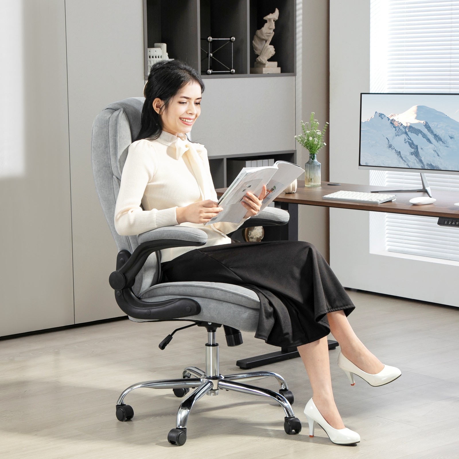 Office Chair, Computer Desk Chair with Flip-up Armrest, Gray