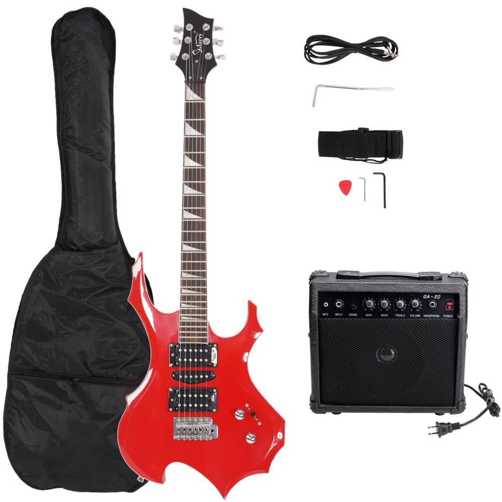 Beginner Flame Shaped Electric Guitar Starter Kit, With Guitar Bag 20W AMP