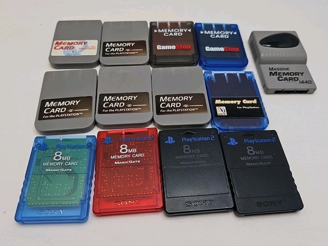 PlayStation 2 Memory Card Lot – 13x Official & Third-Party Cards