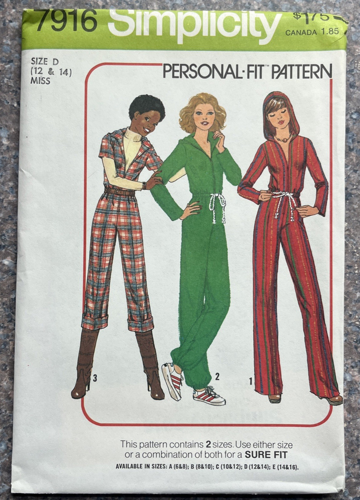 Vintage Simplicity 7916 Personal Fit Hooded Jumpsuit Pattern Size 12-14 UNCUT