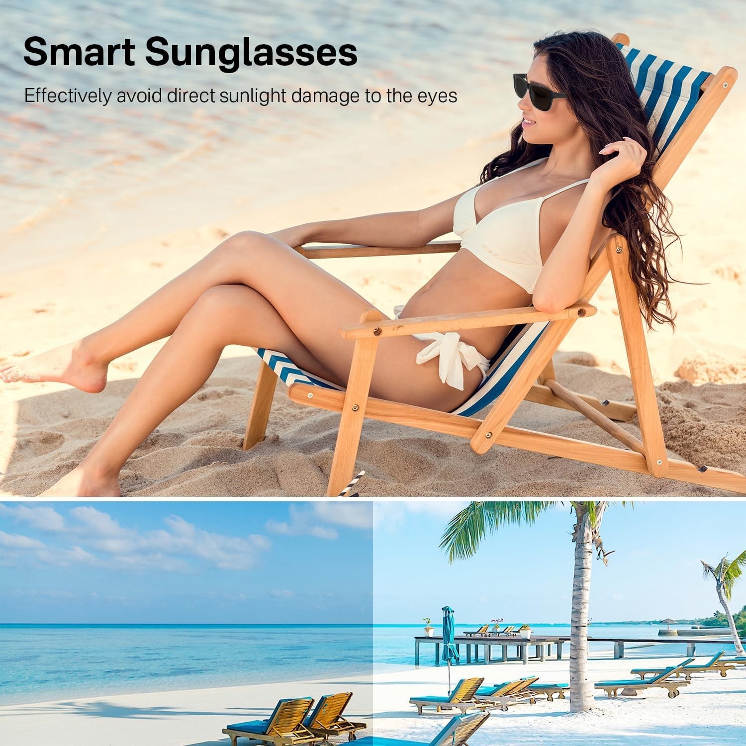 Bluetooth Audio Smart Sunglasses,UV400,Touch&Voice Assistant,Open-Ear Speaker
