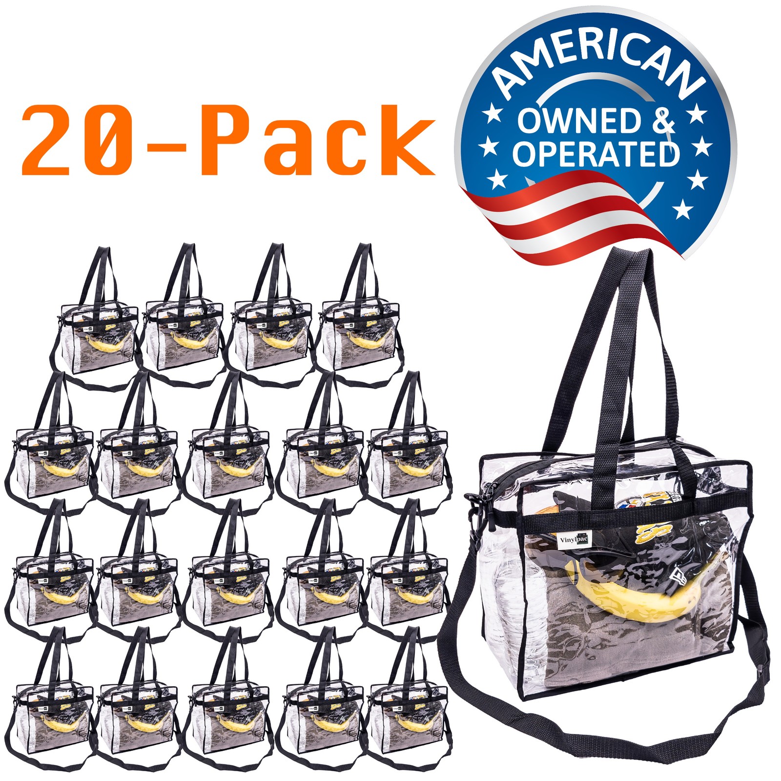 20 Clear Transparent Tote Bags PVC Zipper Stadium Approved Sports Handbag Purse