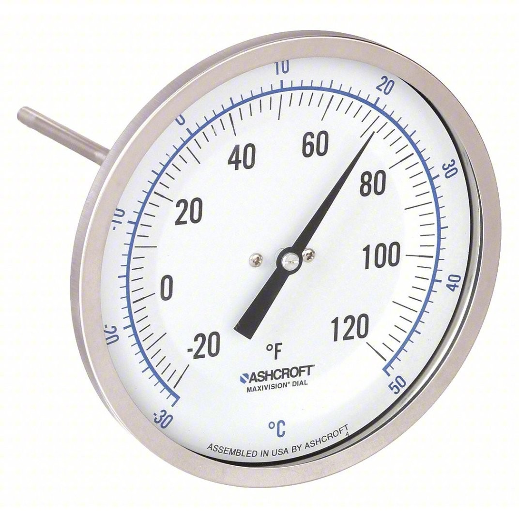 Ashcroft Thermometer Bimetal Dial 4in Stem -20 to 120F Industrial Gauge