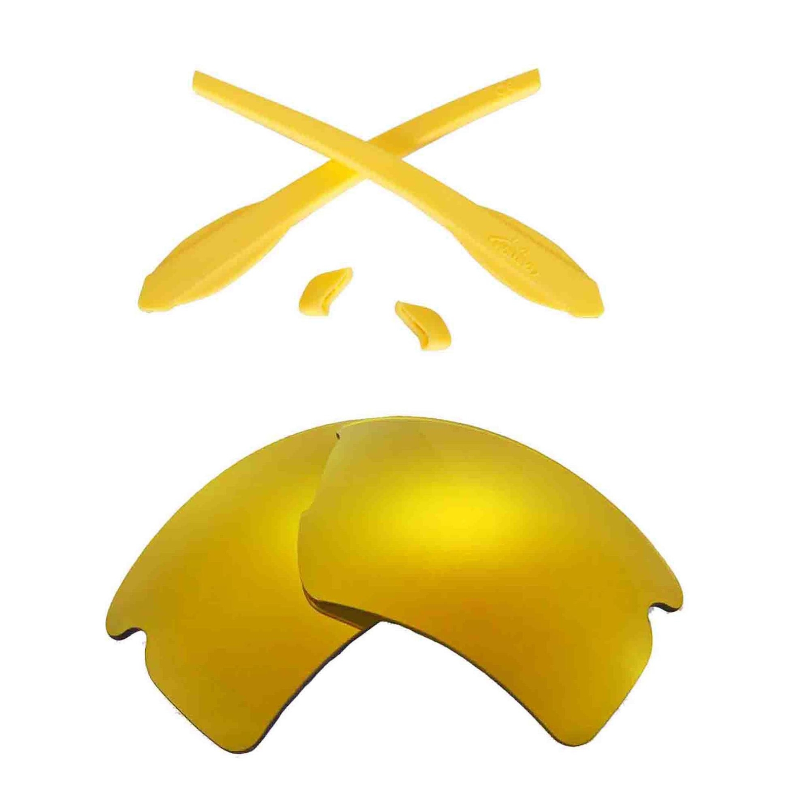 Walleva 24K Gold Polarized Lens +Yellow Rubber Kit For Oakley Flak 2.0 XL OO9188