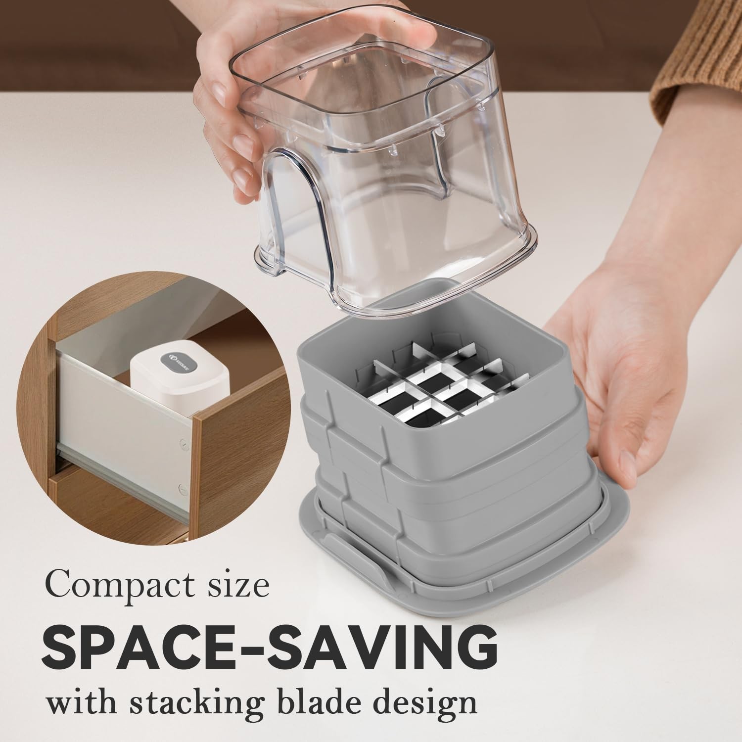 KEOUKE Multifunctional Vegetable Chopper White - 3 Interchangeable Blades Pot...