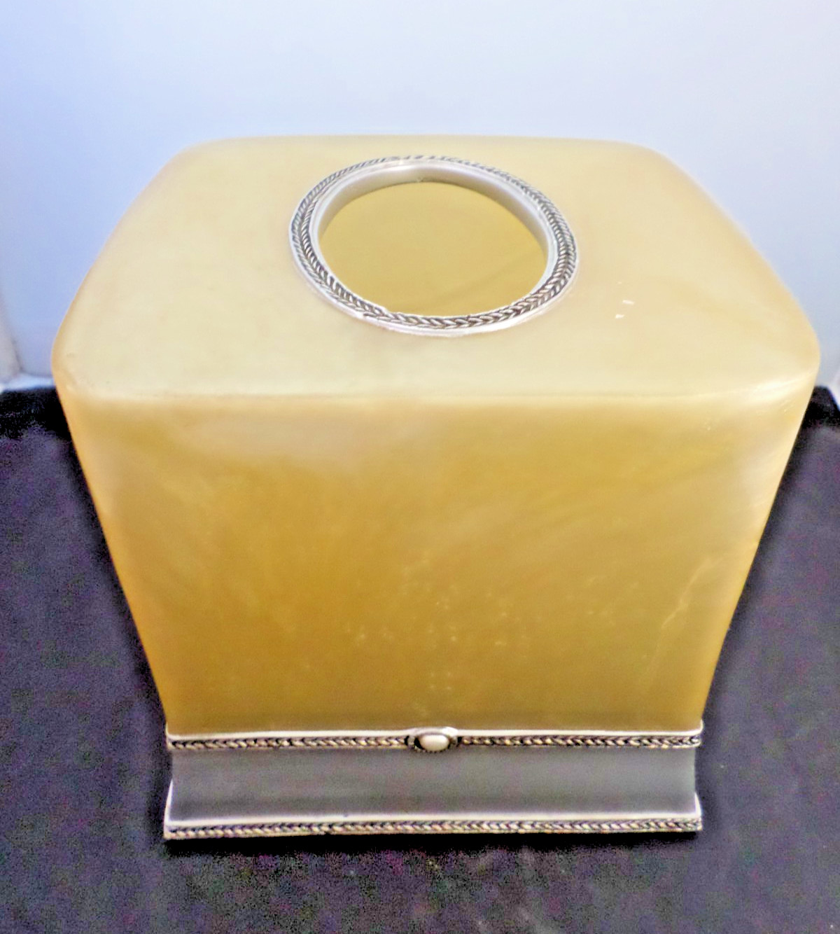 Wamsutta Tissue Box Cover, Square, Golden Pearl  Acrylic/Silver Tone Accents Vtg