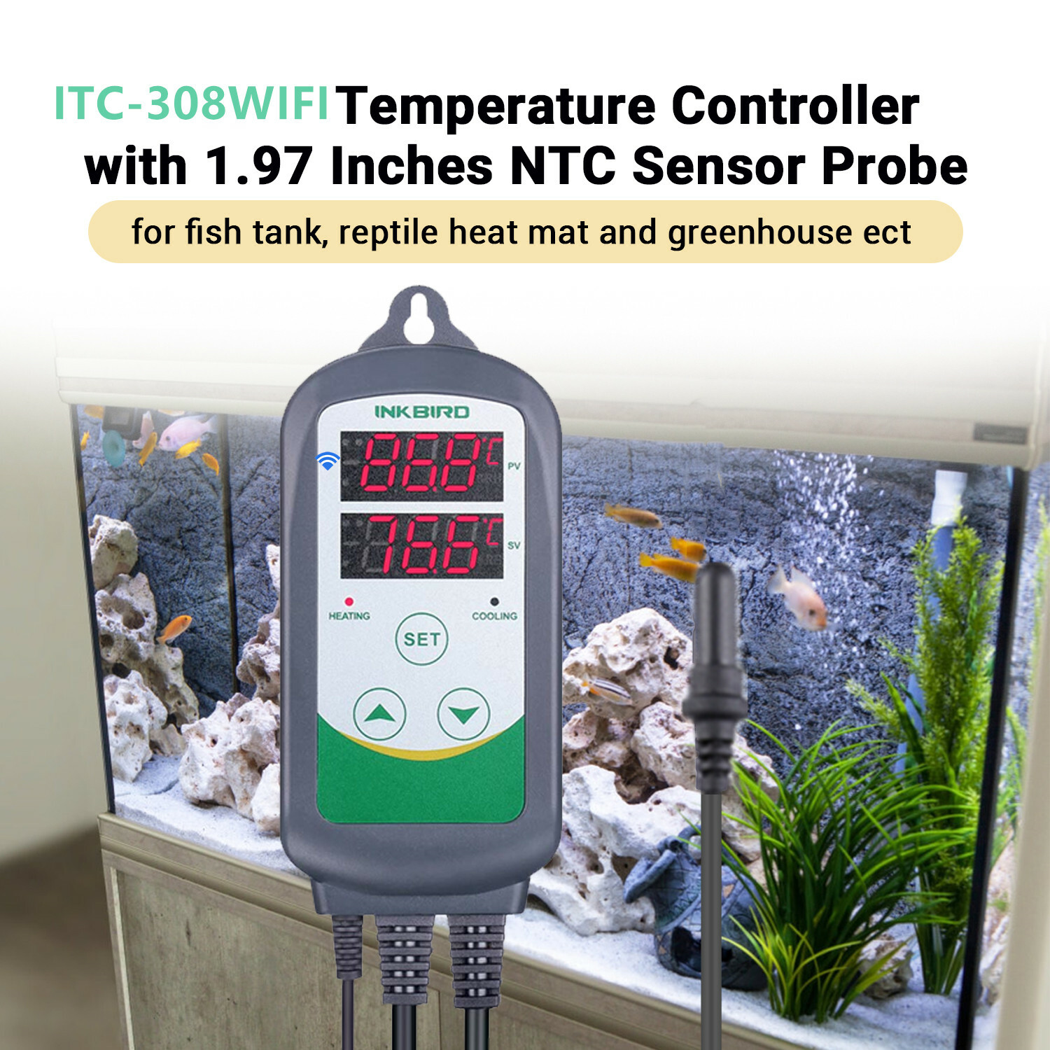 Temperature Controller ITC-308 WIFI Heat Cool Thermostat Waterproof Probe Sensor