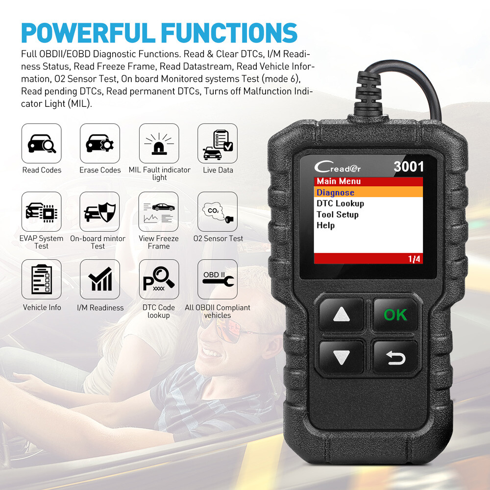 LAUNCH CR3001 OBD2 Scanner Car Check Engine Light Diagnostic Tool Code Reader