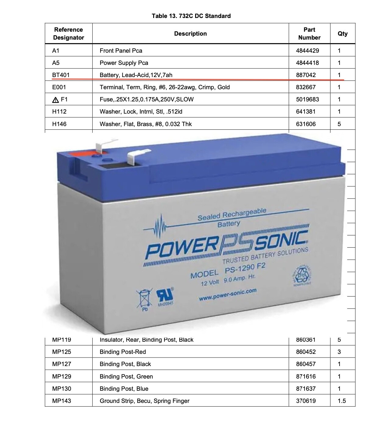 Fluke Calibration 732C 732B Replacement Battery P/N 887042 5 Year Service Life