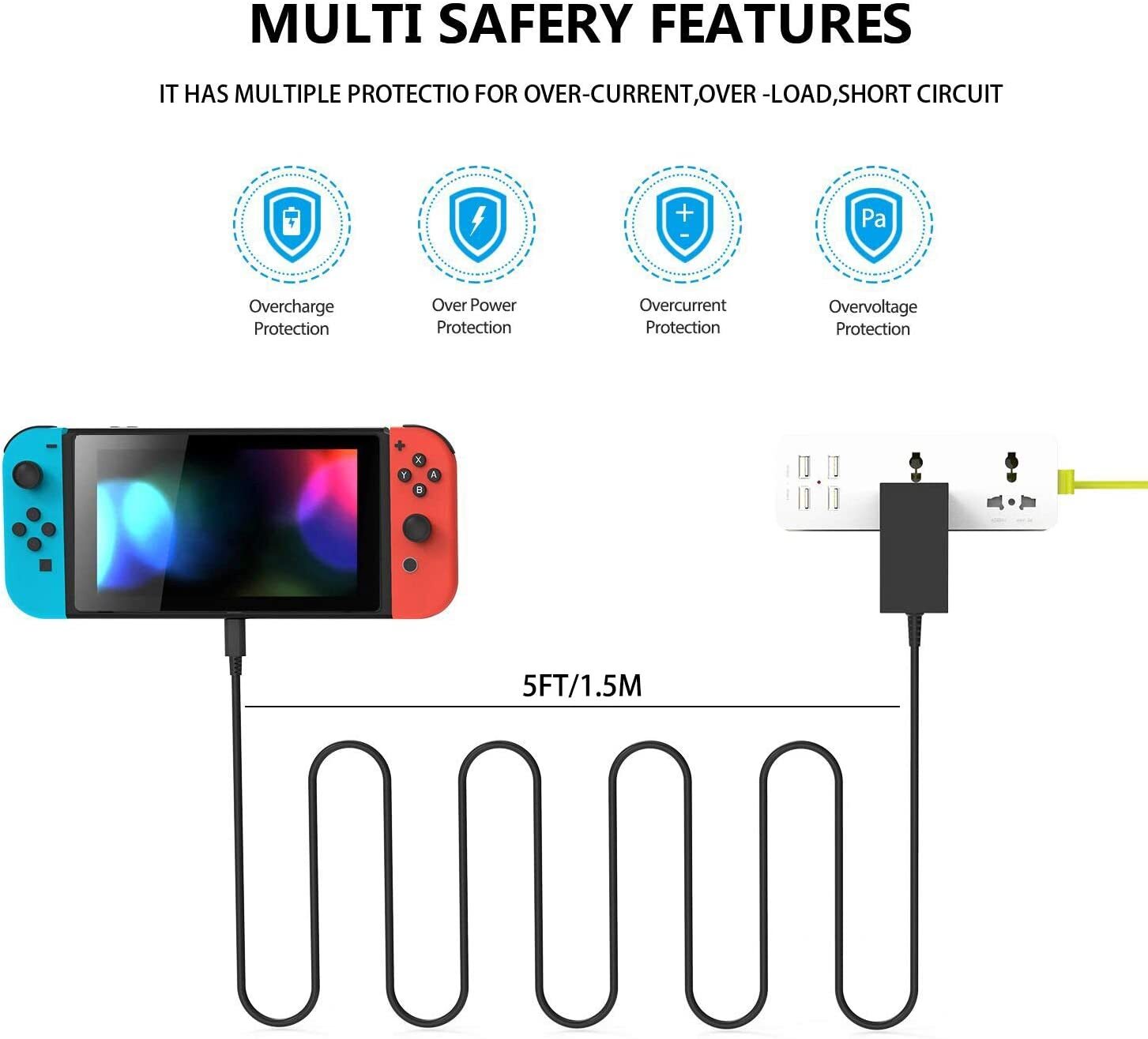 Switch Charger Compatible With Nintendo Switch and Switch Lite Charger, 15V/2.6A