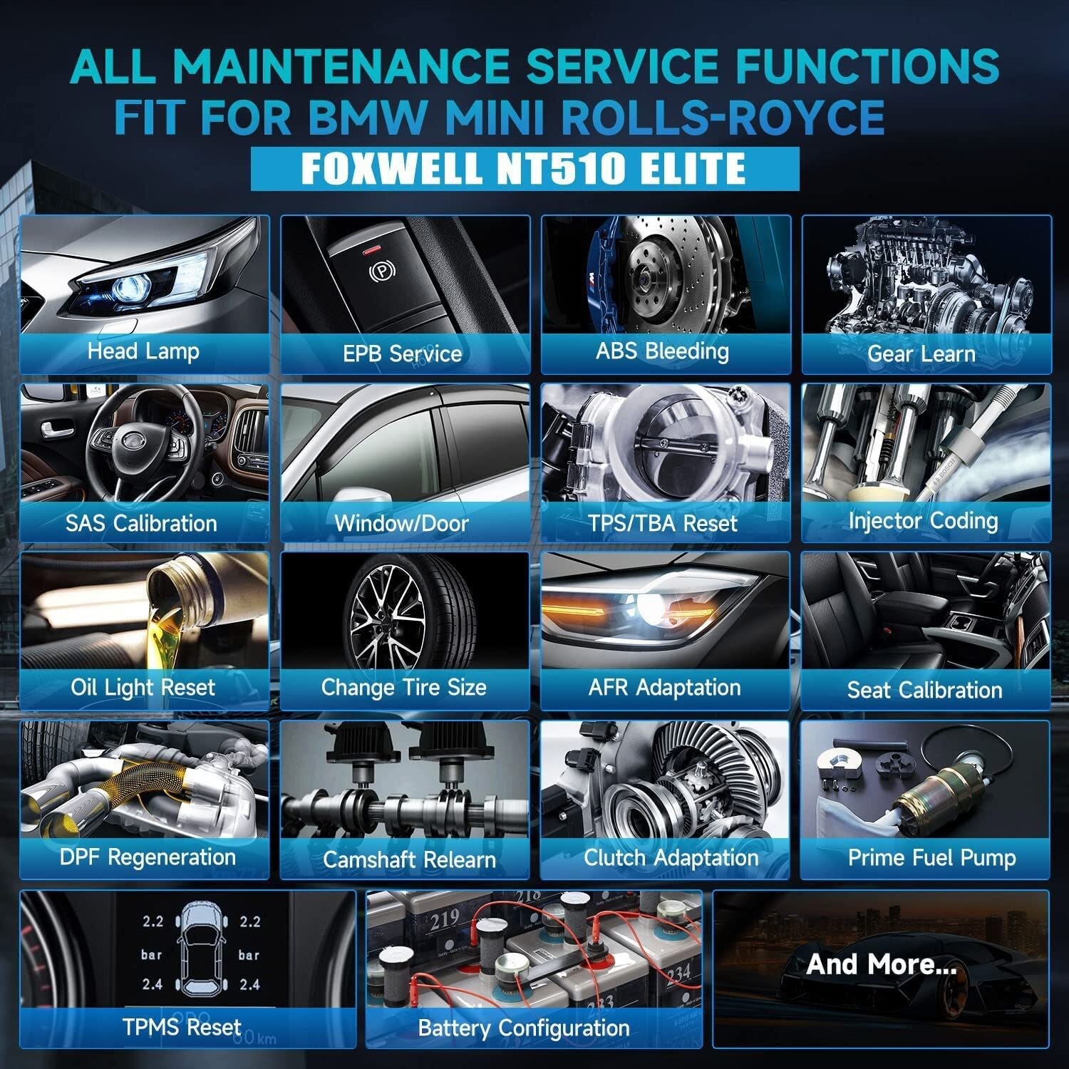For BMW Foxwell NT510 Elite OBD2 Scanner Bidirectional ABS TPMS Diagnostic Tool