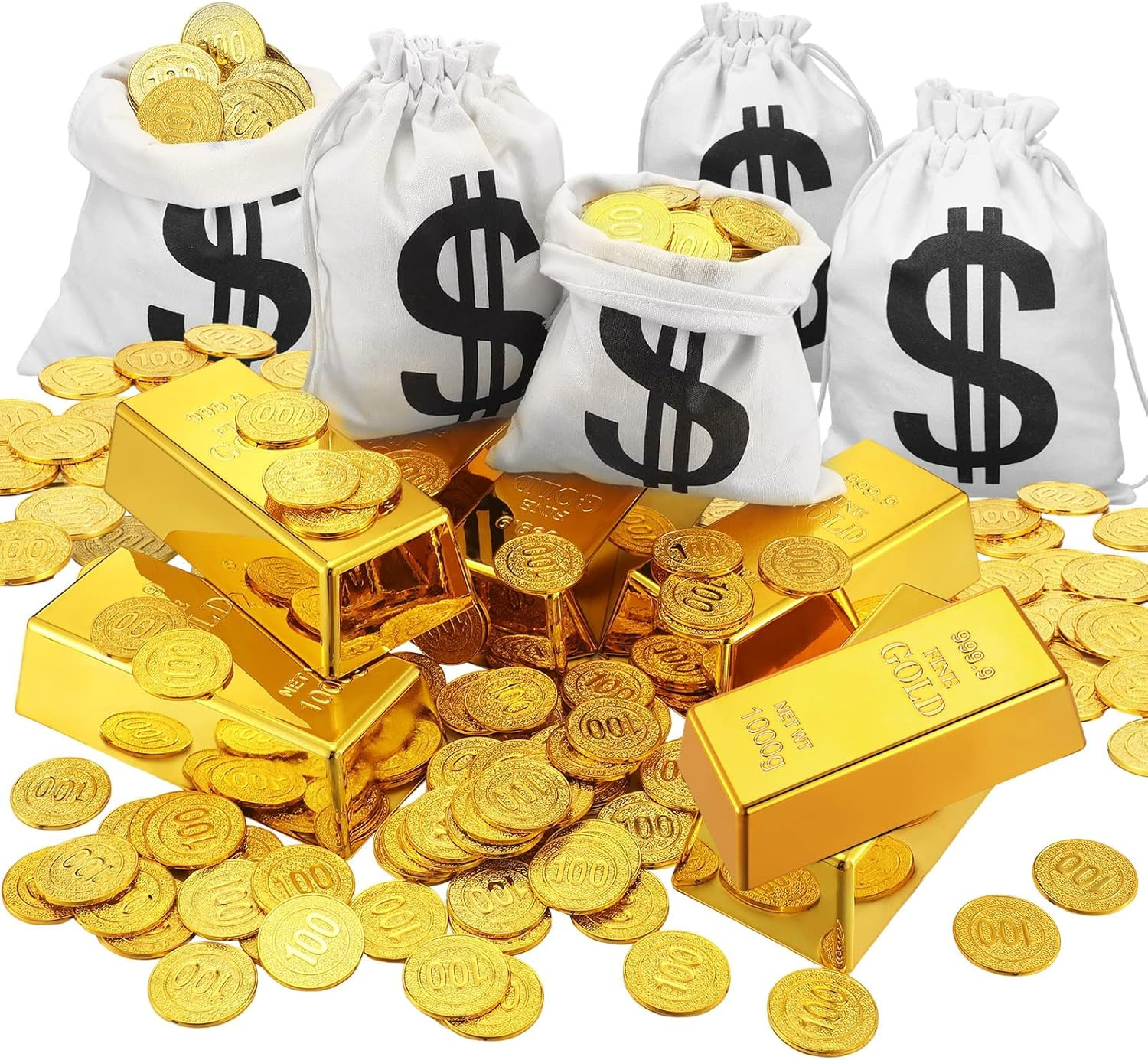 Liliful 112 Pcs Fake Gold Bar Set 6 Replica Brick Bullion Glittering Movie Props