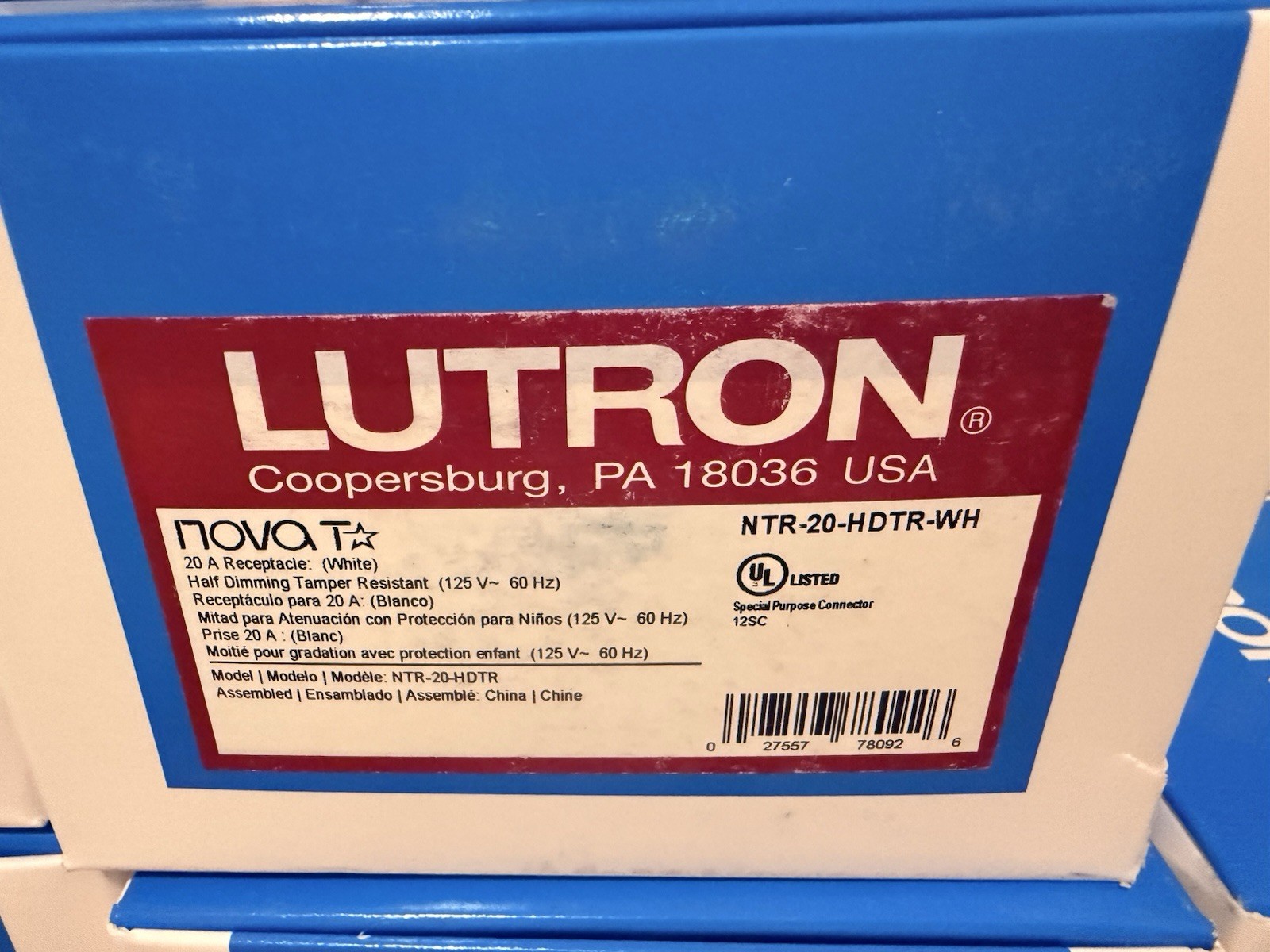 Lutron NTR-20-HDTR-WH 20A 125V Tamper Resistant Half-Dimming Duplex White
