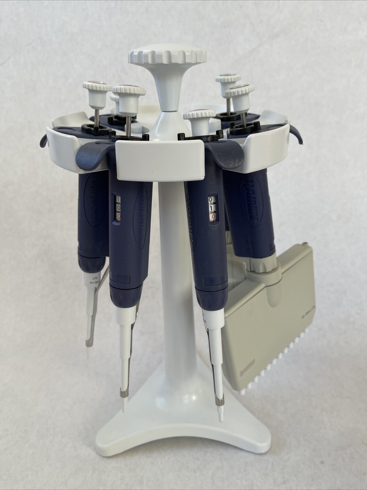 Five Rainin Pipet-Lite  LTS  Set L2x2, L10x2 & L200(12-CH) w Stand