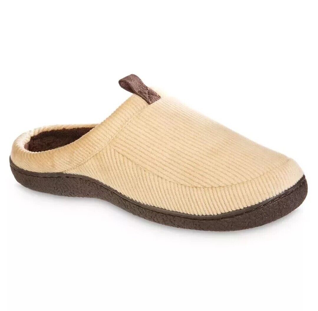 Isotoner Men's Corduroy Hoodback Slipper Pebble Beige XXL Size 13-14