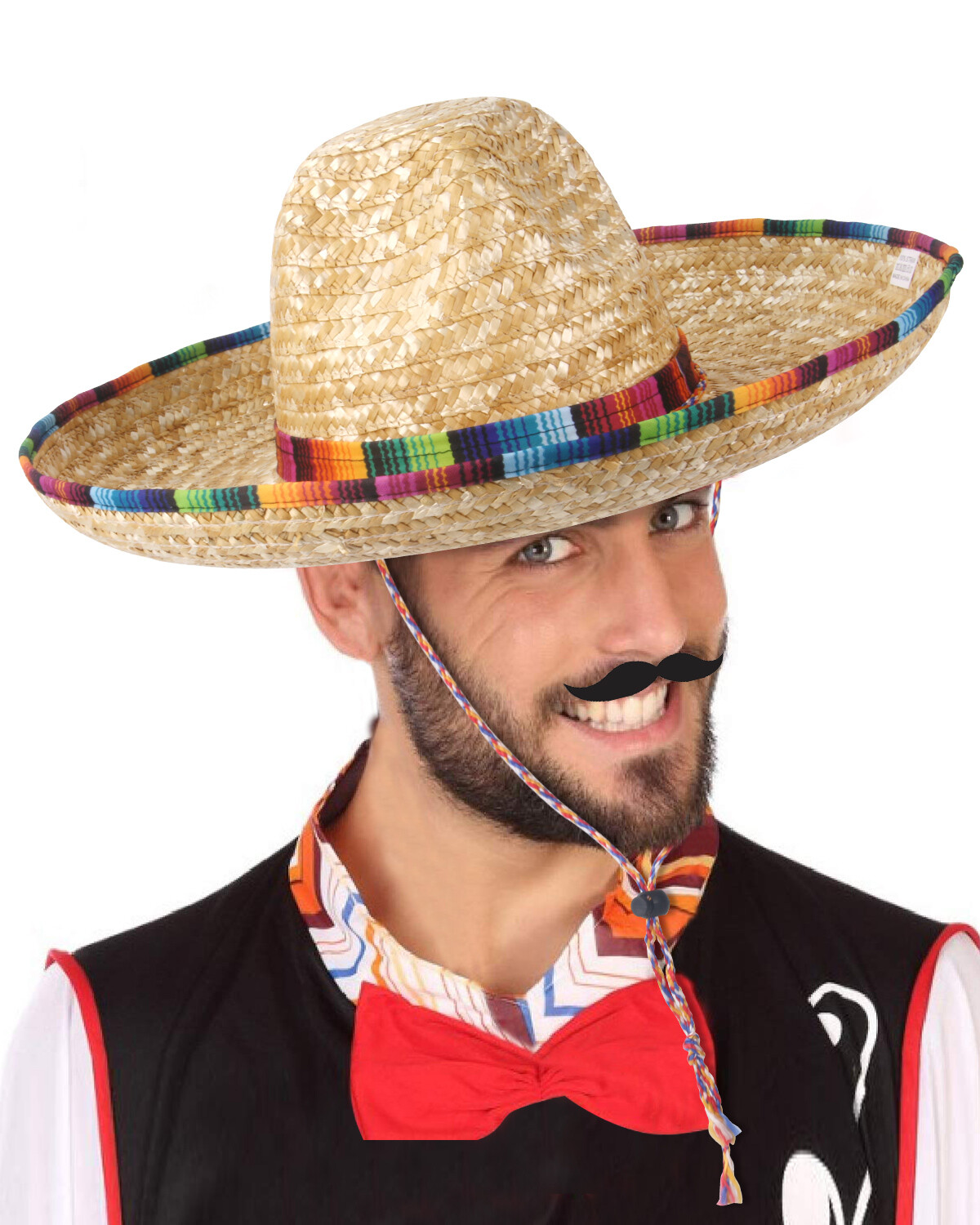 18in Mexican Sombrero Straw Hat with Serape Trim for Cinco de Mayo Costume