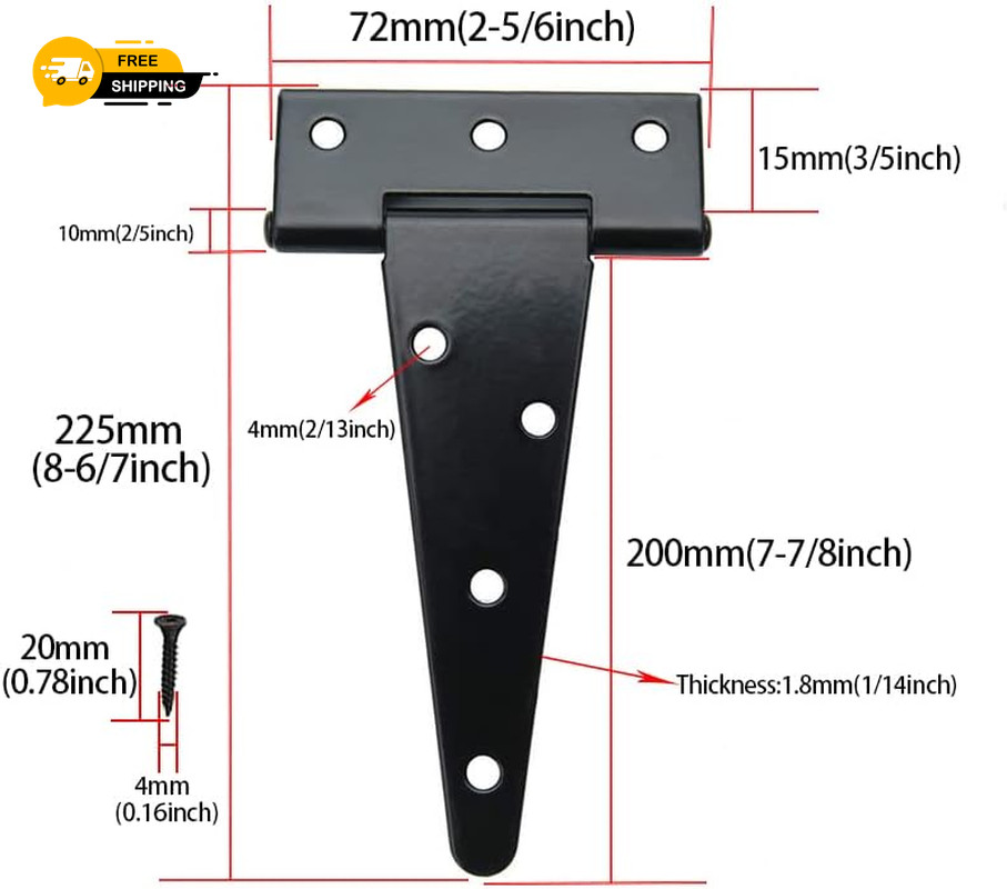 4 PCS 8" Heavy Duty T Strap Hinges Rustproof Gate Barn Shed Door Hinges Perfect