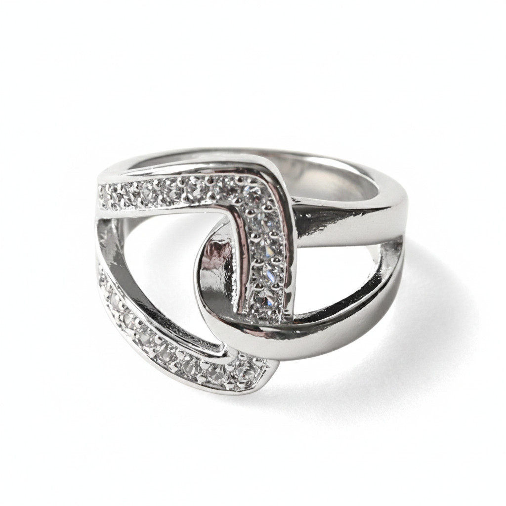 Silver Intertwined Buckle Diamante Ring Bling Womens Girls Fashion Jewellery UK