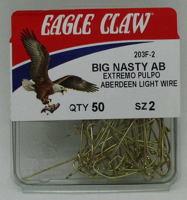 Eagle Claw 203FH-2 Size 2 Gold Big Nasty Aberdeen Hooks 50CT