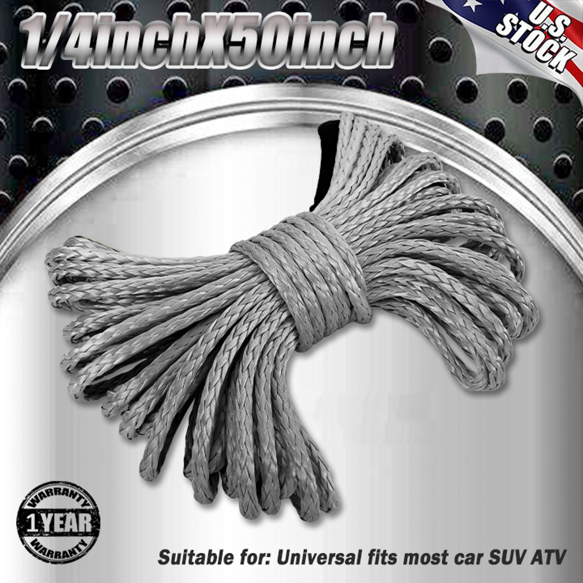 For 10000LB Synthetic Winch Rope Line Recovery Steel Cable ATV UTV 1/4"x50' 6mm