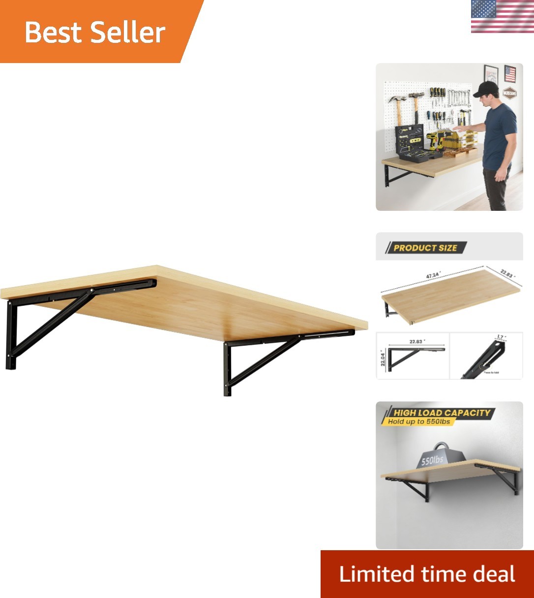 Wall Mounted Folding Workbench, 47.2 x 22.8-inch Heavy Duty Foldable Work