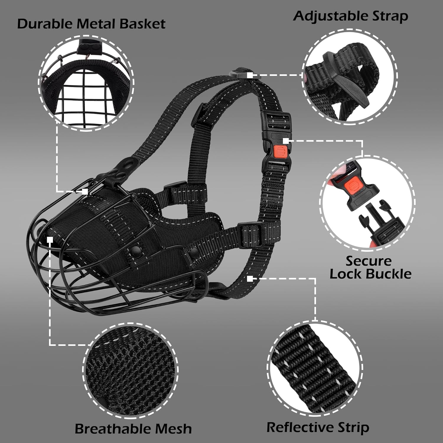 Pitbull Dog Muzzle Reflective Metal Mask Secure Wire Basket Muzzle for Large ...