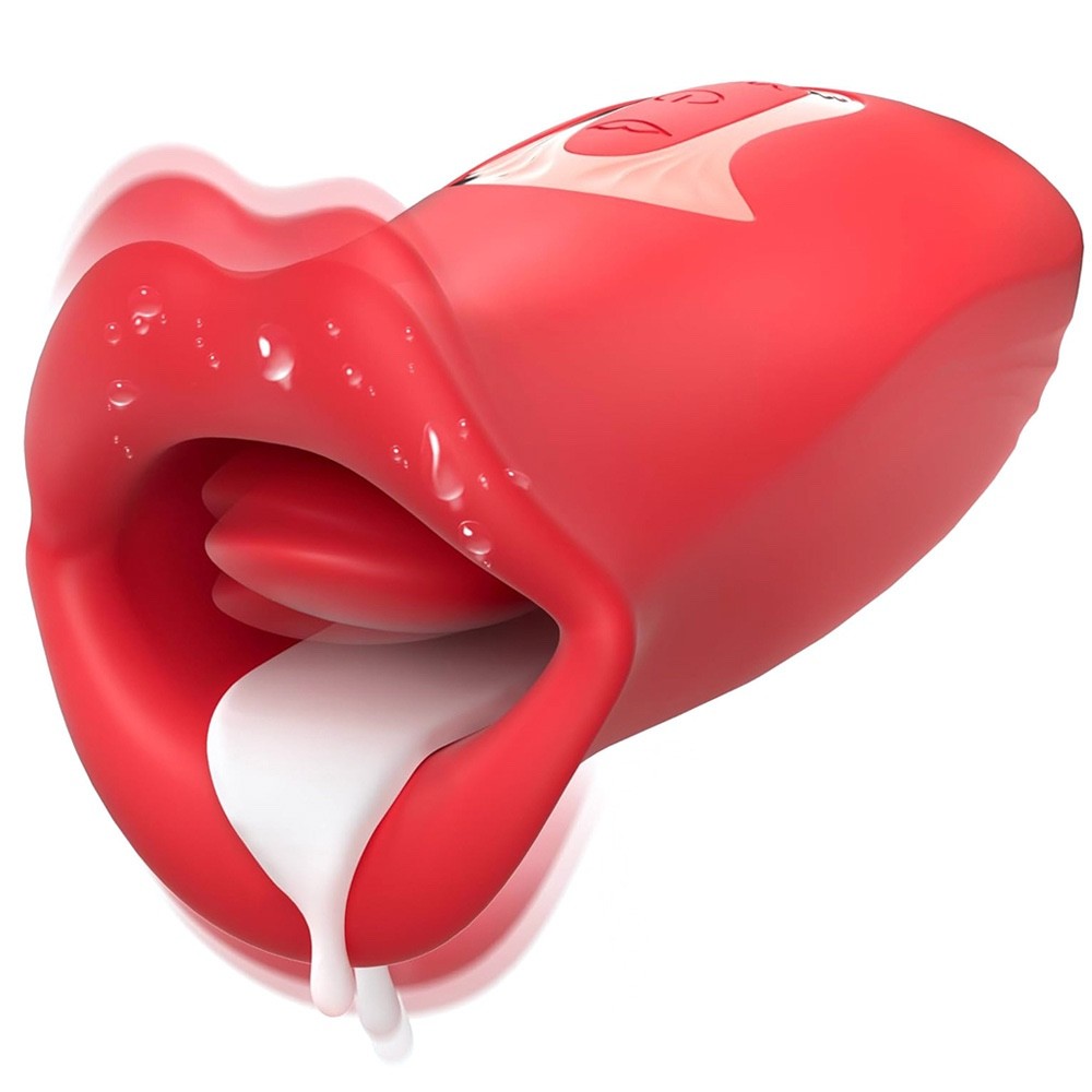 Rechargeable Silicone Big Mouth Clitoral Stimulator Vibrator with Licking Tongue