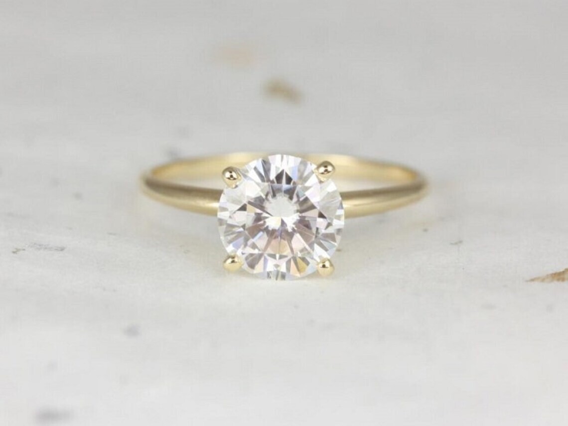 3.10 Ct Round Cut Lab-Created White Diamond Engagement Ring 14K Yellow Gold Over
