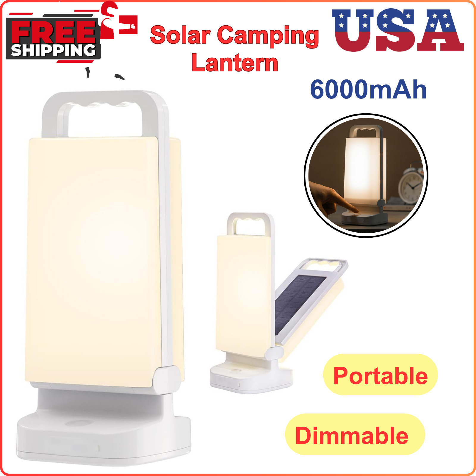 Lepwings Camping Lantern Solar Lantern, 6000mAh Rechargeable Light 2in1 Dimmable