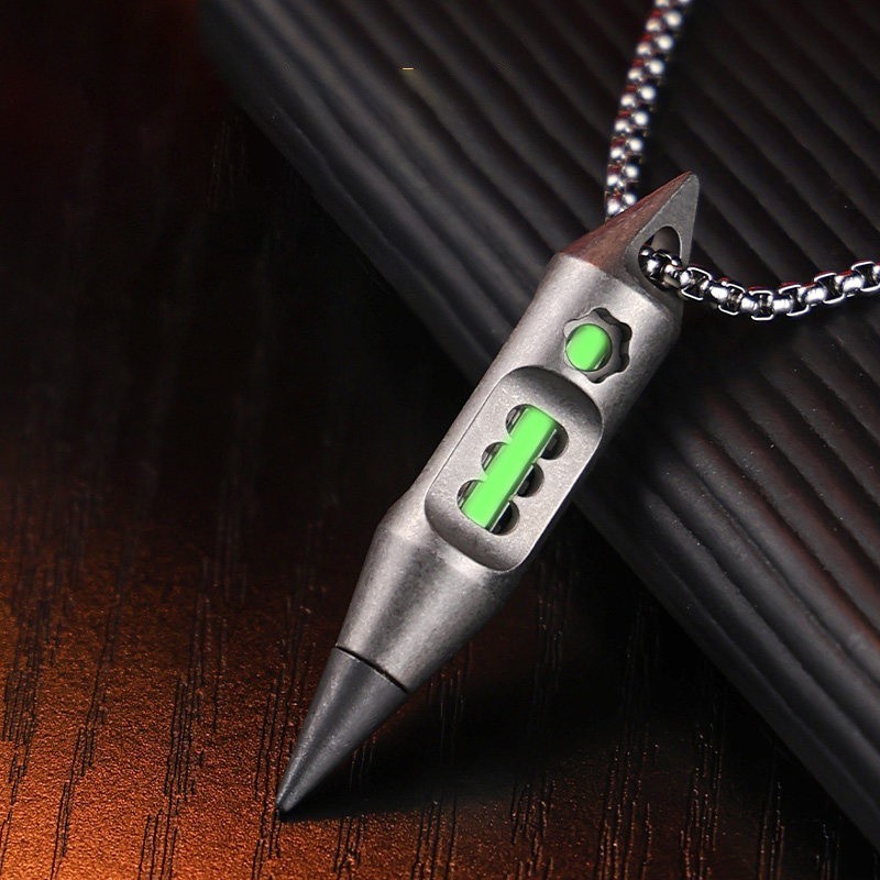 Titanium Alloy Inkless Pen Pendant EDC Necklace Charm with Glow Tube Slot