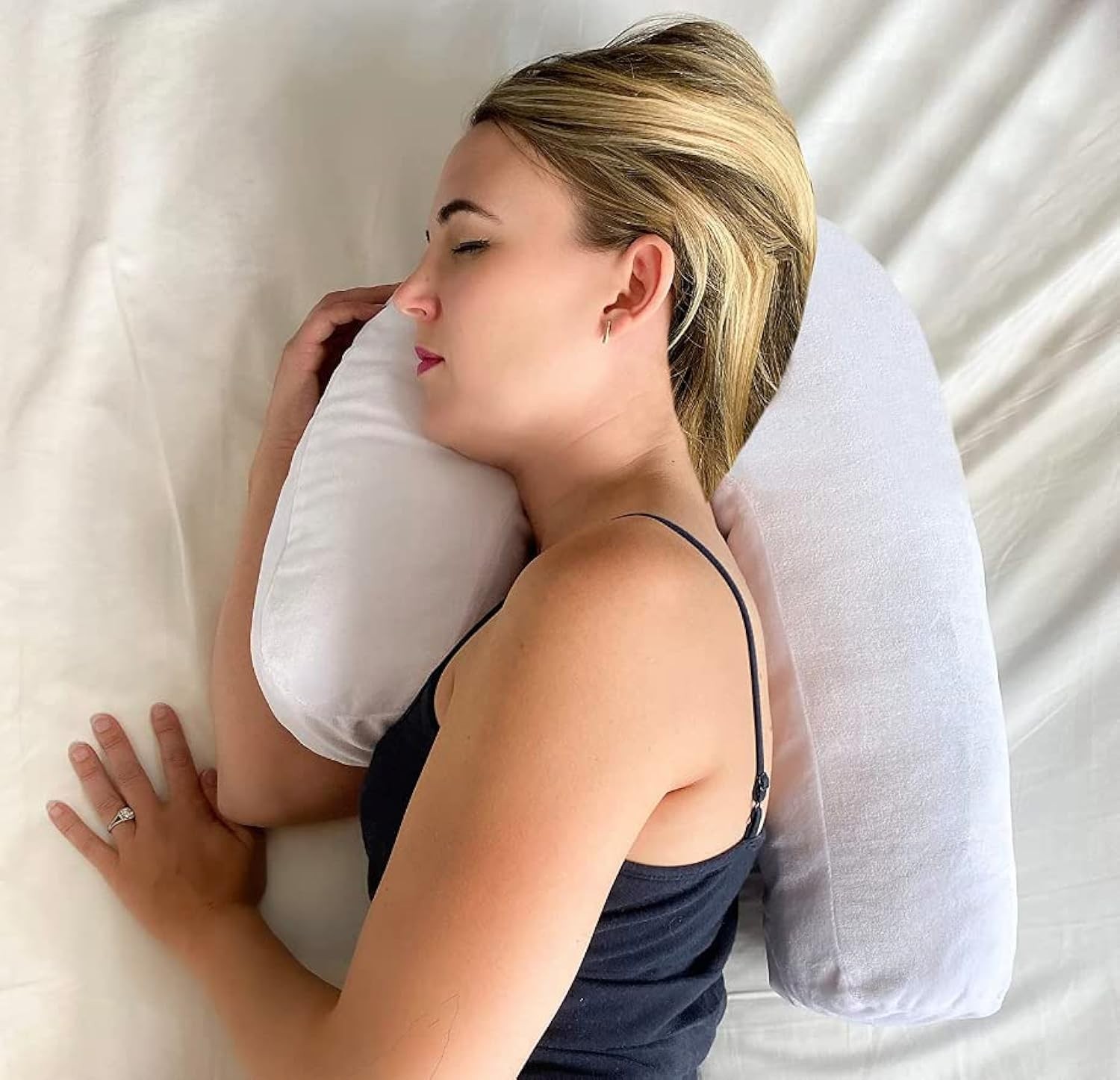 Side Sleeper Pillow with Ear Hole – 1 Count (Pack of 1), Velvet Pillowcase