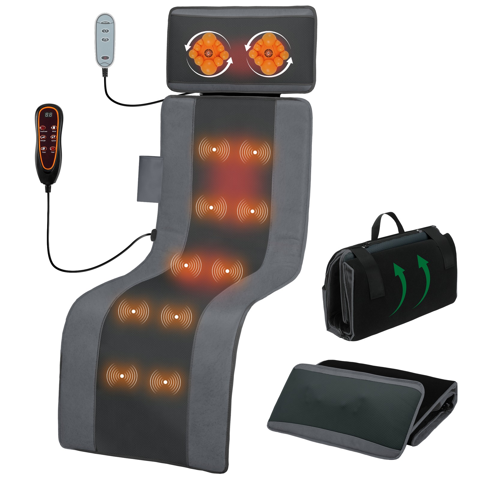 9 Modes Massage Mat Full Body with Heat Shiatsu Detachable Pillow with Remote