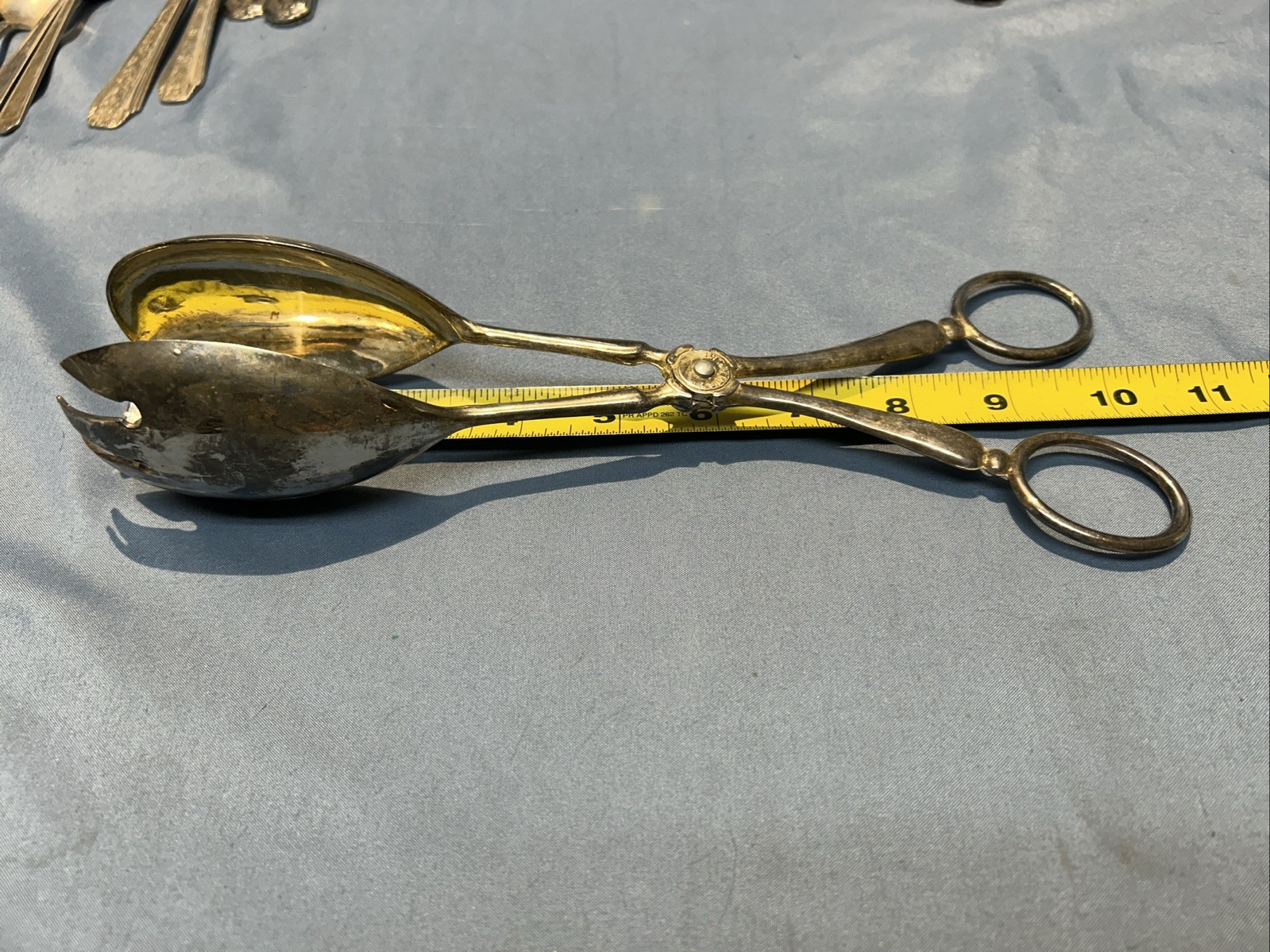 Vintage MR Silver Plated Spoon / Fork Scissor Serving Tongs