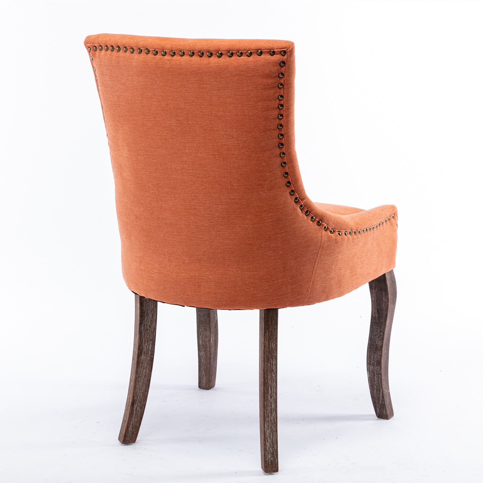 Set of 2 Fabric Dining Room Chairs Kitchen W/Bronze nail head Wooden Legs Orange