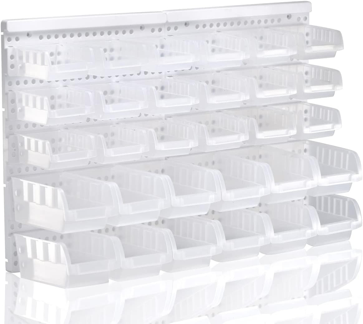 Transparent Garage Organizer Bins, 30PCS Wall Mounted Storage Small Parts Bins w