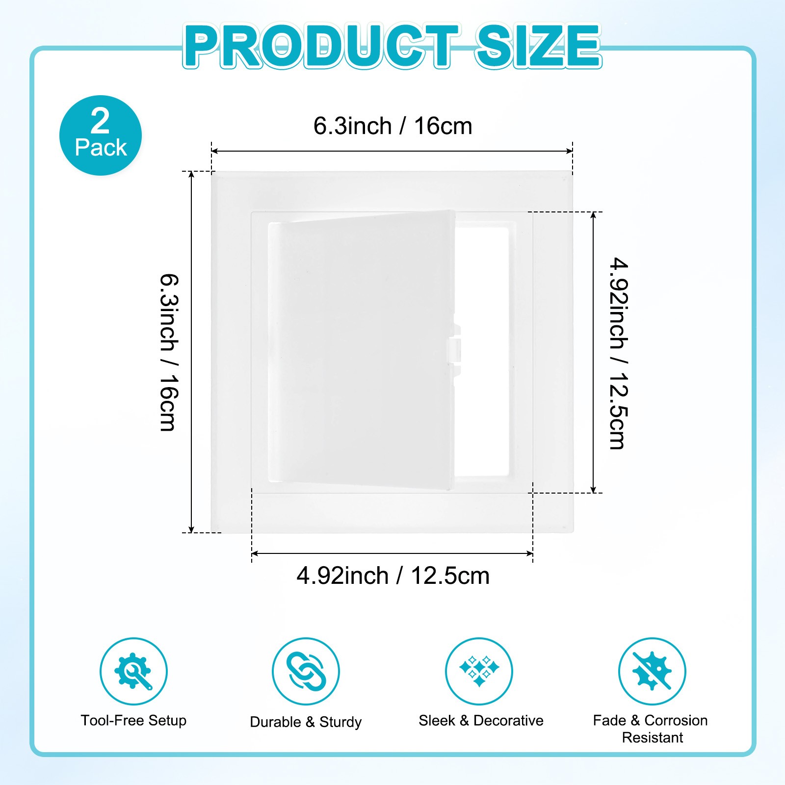 2-Pack Access Panel for Drywall, 4.9x5" Plastic Wall Hole Cover [White]