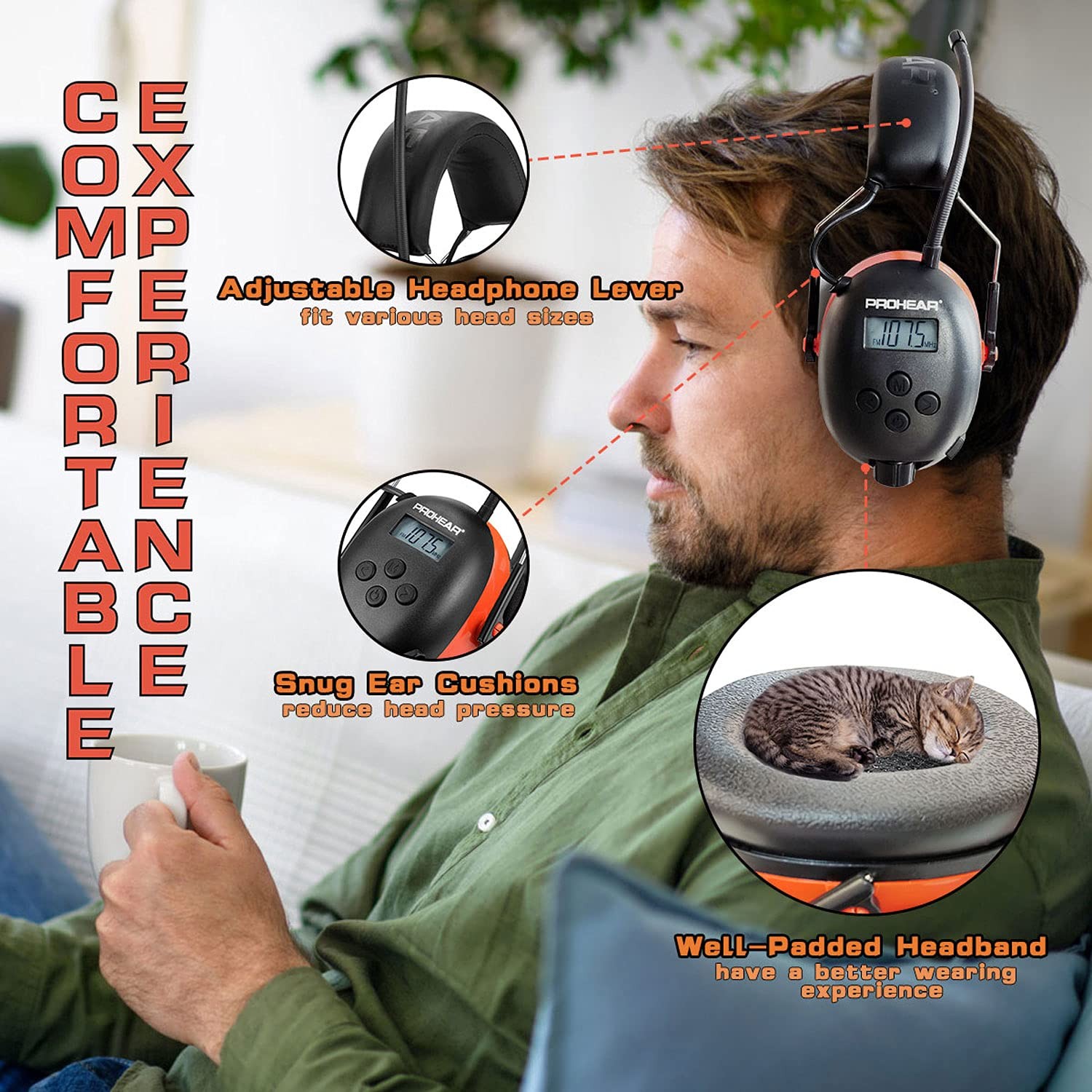 PROHEAR 027 AM FM Radio Headphones with Digital Display, 25dB NRR, Safety Ear...