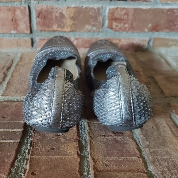 Tory Burch Silver Gabby Python Ballet Flats
