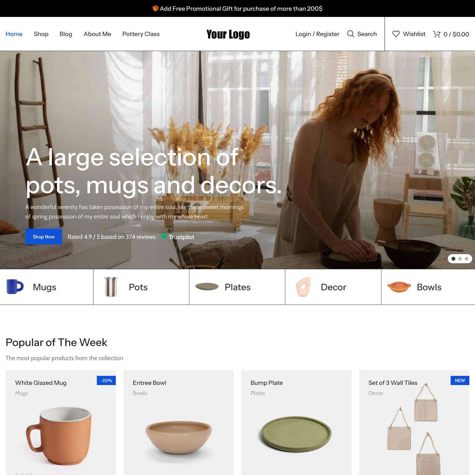 Handmade Pottery Website Design with Free VPS Web Hosting and Installation
