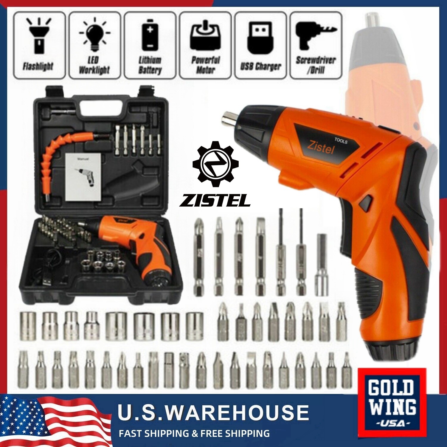 48IN1 Cordless Screwdriver 250RPM Electric Drill Set Power Drill Driver Tools US