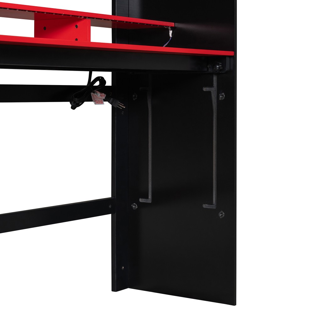 Full Size Bunk Bed with Desk, RGB Lights, Wardrobe, Storage for Gaming Setup