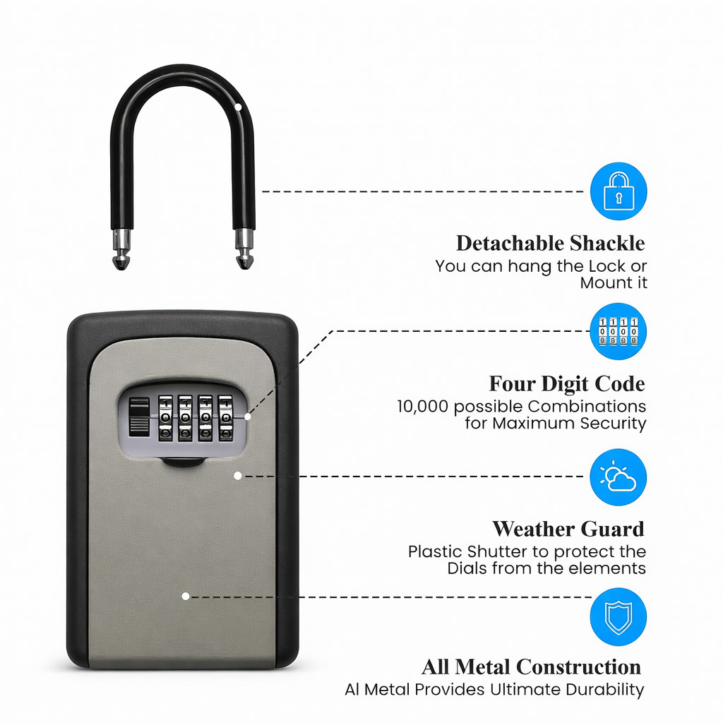 2 Pack Key Lock Box 4 Digit Combination Safe Wall Mount Outdoor Waterproof