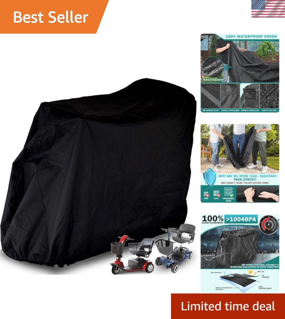 Mobility Scooter Cover with Nano Coating - 48"L x 22"W x 38"H Protection