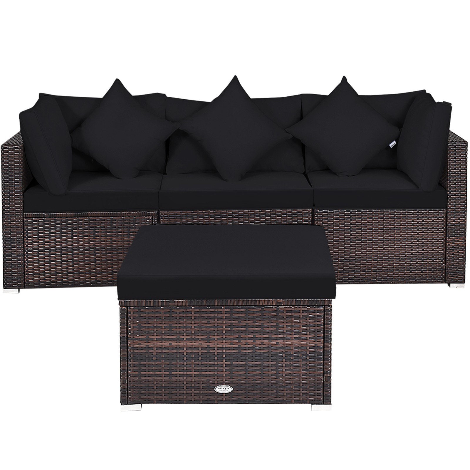 4PCS Rattan Patio Conversation Furniture Set Yard Outdoor w/ Black Cushion